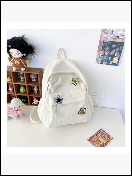 Y2K Corduroy Backpack Preppy Star Print Versatile Casual Daypack with Padded